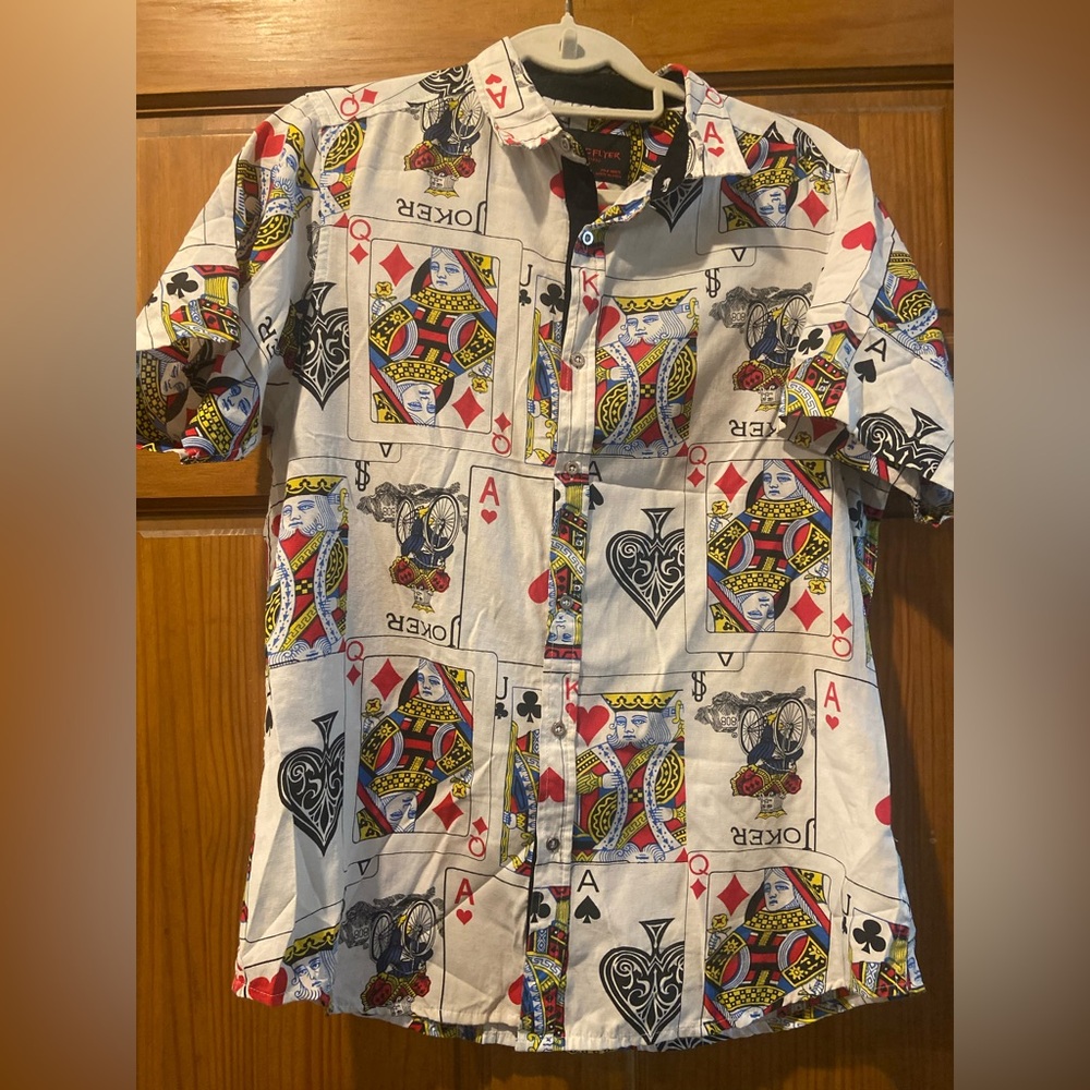 Pacific Flyer Playing Poker Card Print Men's Shirt Sz M